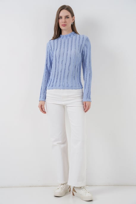 Gestructureerde Slim Fit Halflange Turtleneck Blouse - Image 2