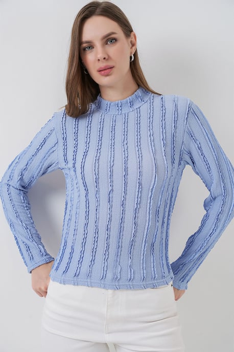 Gestructureerde Slim Fit Halflange Turtleneck Blouse - Image 4