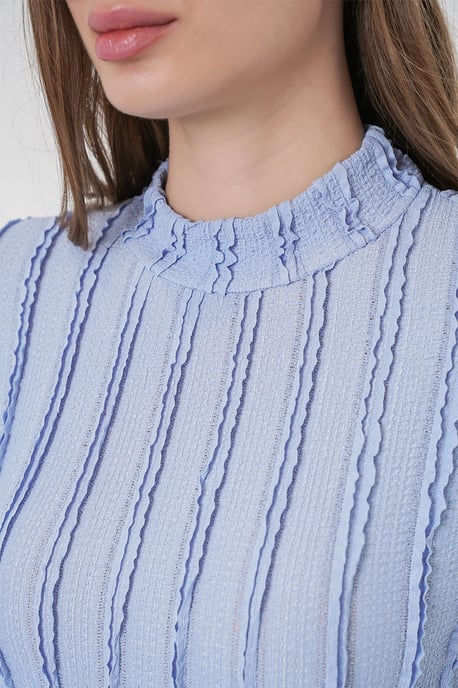 Gestructureerde Slim Fit Halflange Turtleneck Blouse - Image 5