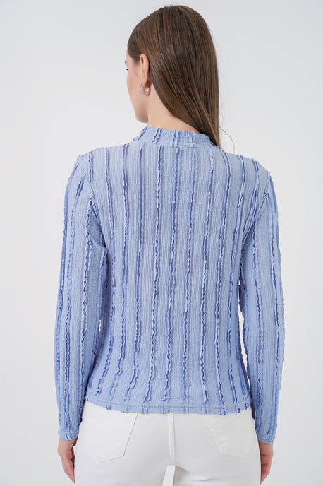 Gestructureerde Slim Fit Halflange Turtleneck Blouse - Image 6