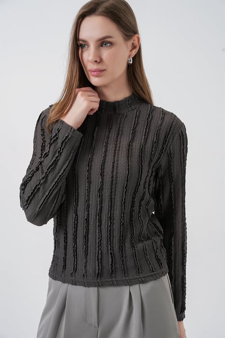 Gestructureerde Slim Fit Halve Turtleneck Blouse - Image 2