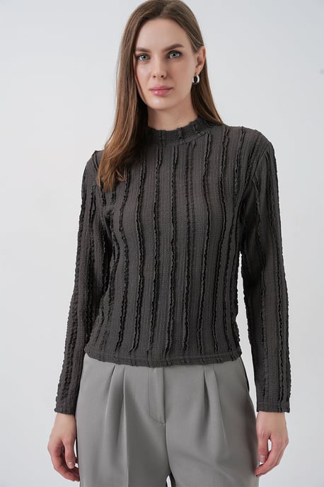 Gestructureerde Slim Fit Halve Turtleneck Blouse - Image 3