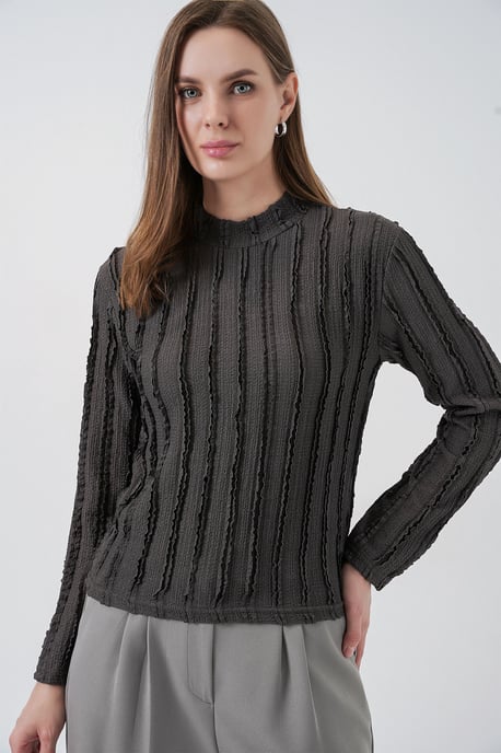 Gestructureerde Slim Fit Halve Turtleneck Blouse - Image 4