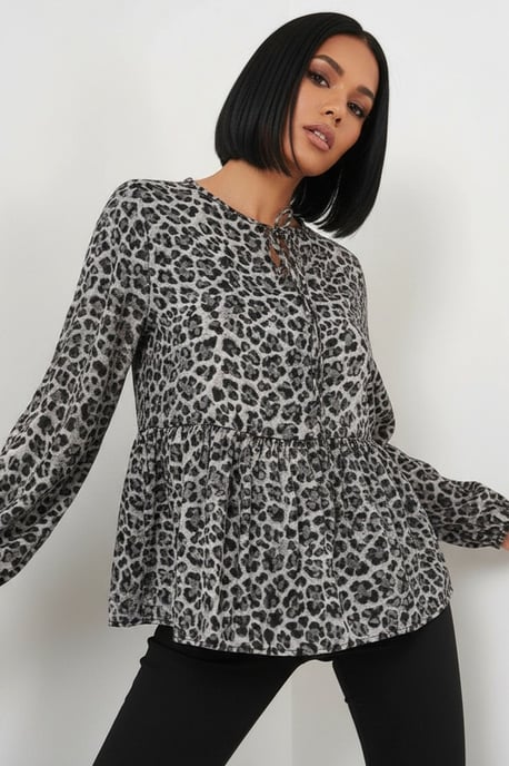 Geprinte Sifon Lange Mouwen Blouse met Binddetails - Image 2