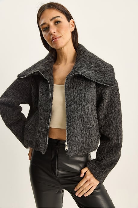 Textuurrijke Pluche Bomber met Ritsluiting - Image 3