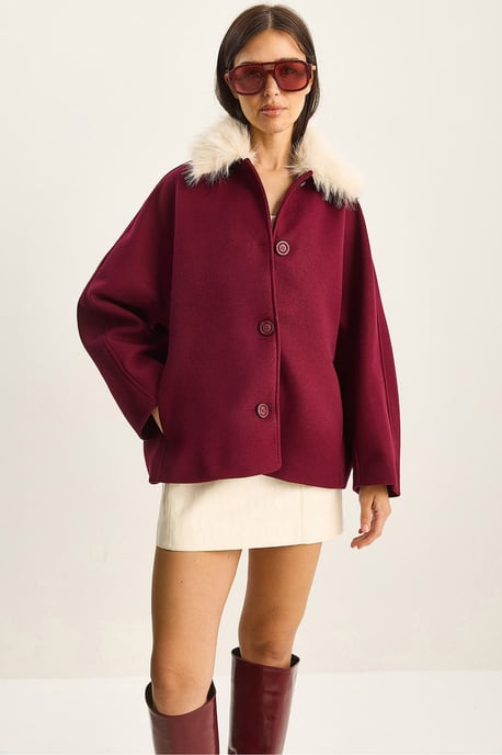 Oversized Pluche Jas met Bontkraag - Image 1