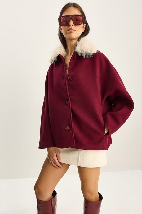 Oversized Pluche Jas met Bontkraag - Image 3