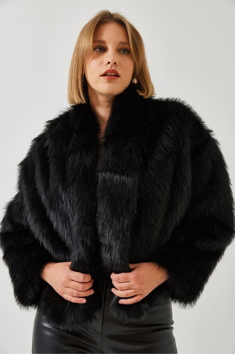 Faux Bont Cropped Open Kraag Jas - Image 2