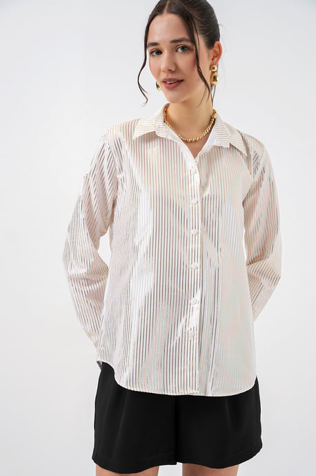 Oversized gestreepte blouse met knopen - Image 3