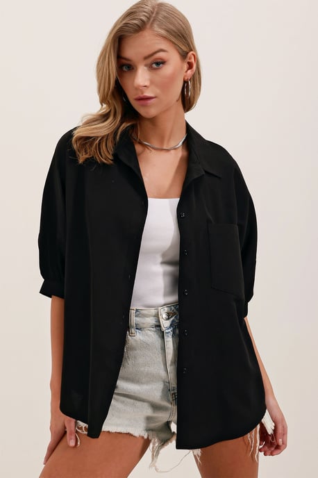 Losse Pasvorm Poplin Shirt met Pocket - Image 1