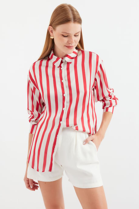 Satin Lange Mouw Knop-Up Shirt - Image 1