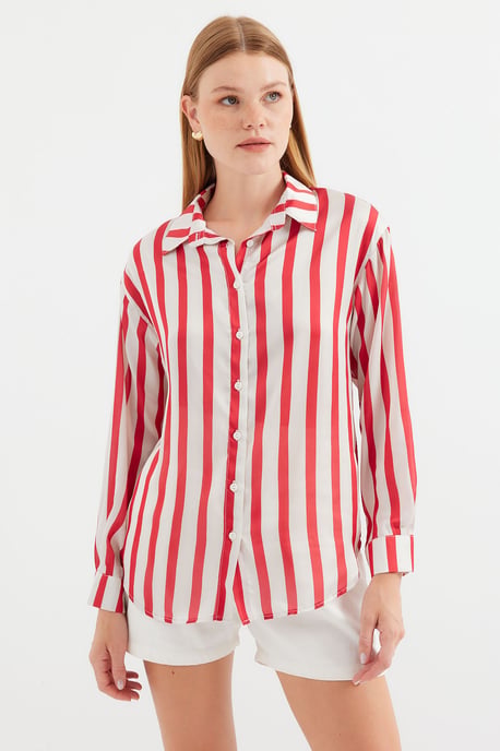Satin Lange Mouw Knop-Up Shirt - Image 3