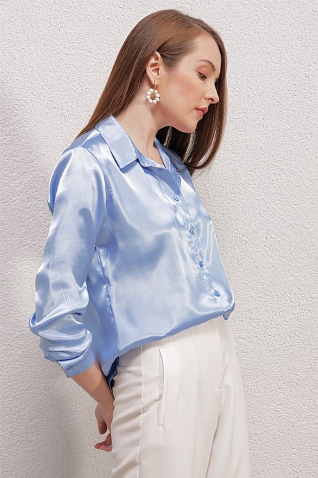 Satin Lange Mouw Knop-Up Shirt - Image 4