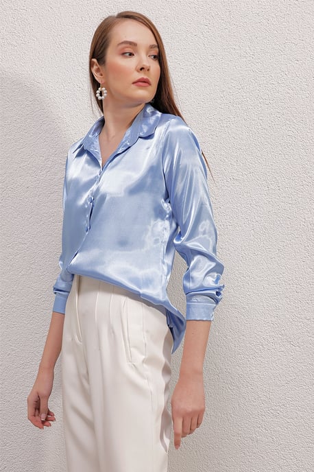 Satin Lange Mouw Knop-Up Shirt - Image 5