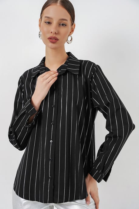 Oversized gestreepte blouse met knopen - Image 1