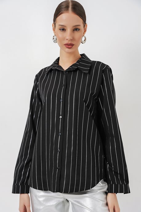 Oversized gestreepte blouse met knopen - Image 3