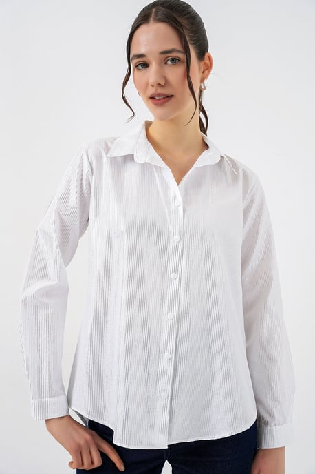 Oversized gestreepte blouse met knopen - Image 3