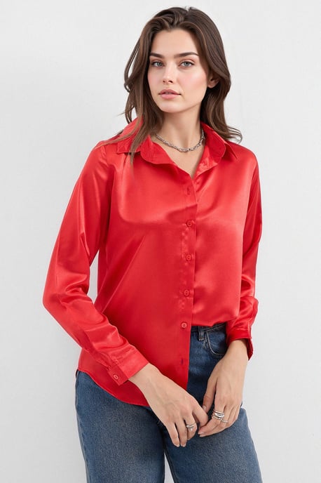 Satin Lange Mouw Knop-Up Shirt - Image 3