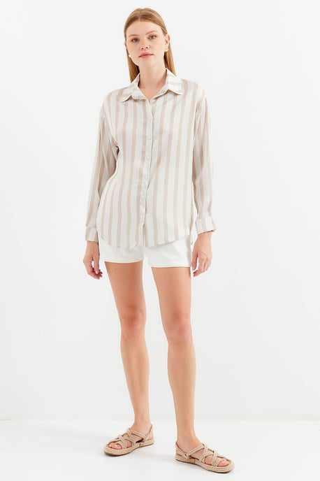 Satin Lange Mouw Knop-Up Shirt - Image 2