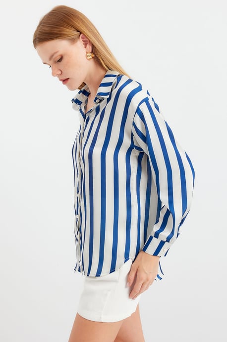Satin Lange Mouw Knop-Up Shirt - Image 3