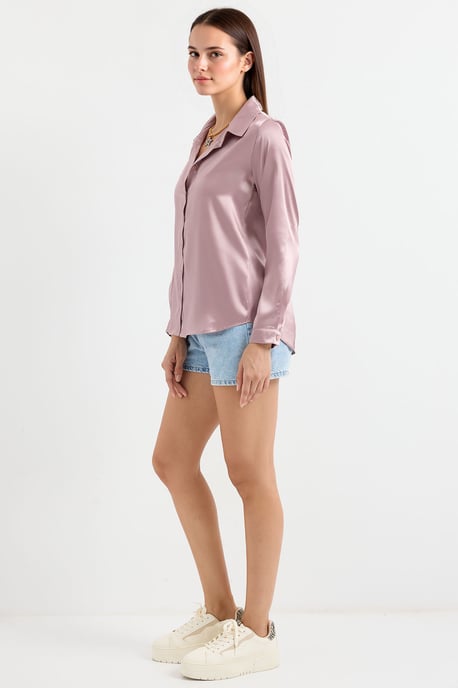 Satin Lange Mouw Knop-Up Shirt - Image 1