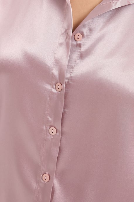 Satin Lange Mouw Knop-Up Shirt - Image 2