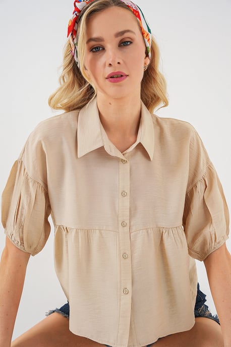 Loose-Fit Korte Knopenblouse met Kraag - Image 1