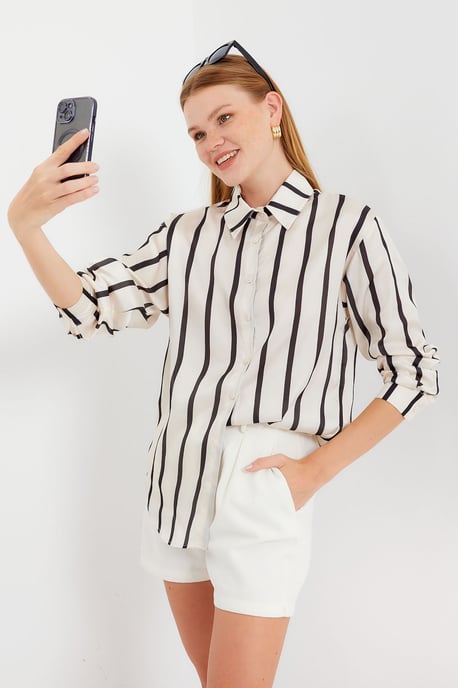 Satin Lange Mouw Knop-Up Shirt - Image 2