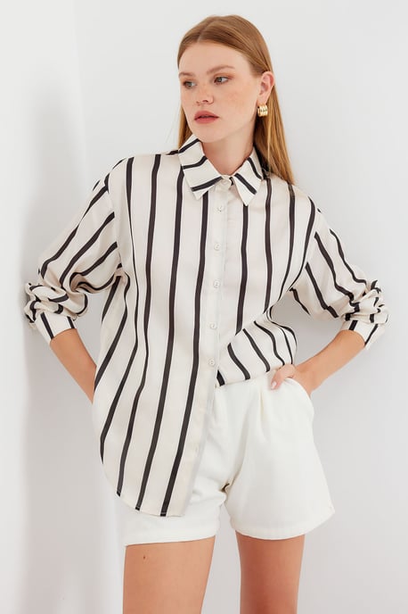 Satin Lange Mouw Knop-Up Shirt - Image 3