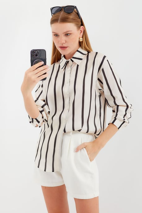 Satin Lange Mouw Knop-Up Shirt - Image 5