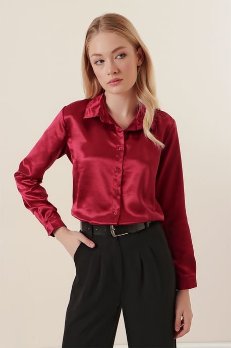 Satin Lange Mouw Knop-Up Shirt - Image 4