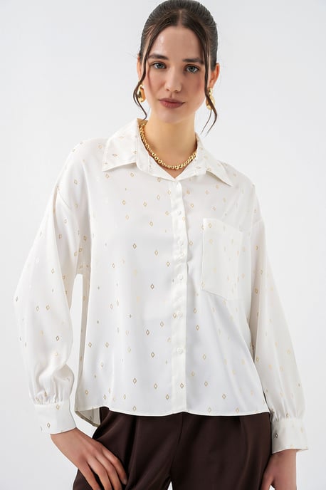 Overmaatse Lange Mouwen Gedrukt Shirt met Zak - Image 1