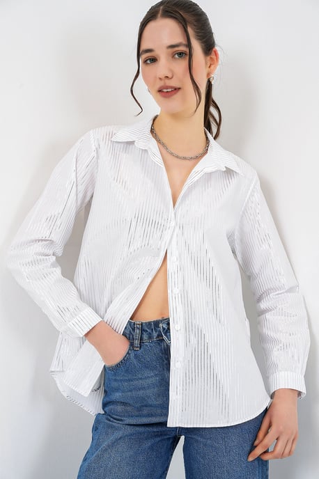 Oversized gestreepte blouse met knopen - Image 3