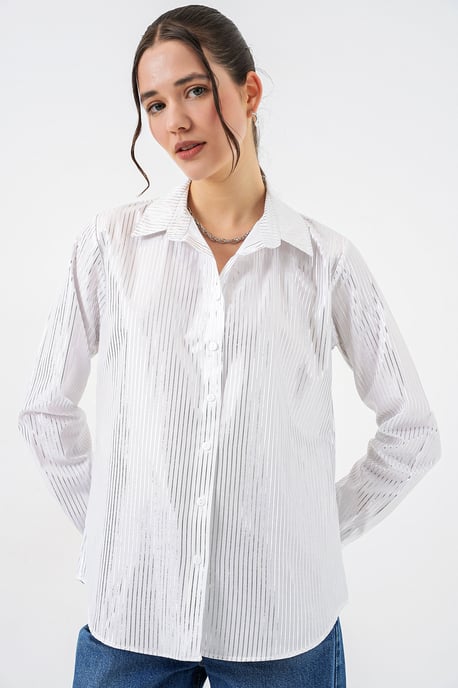Oversized gestreepte blouse met knopen - Image 4