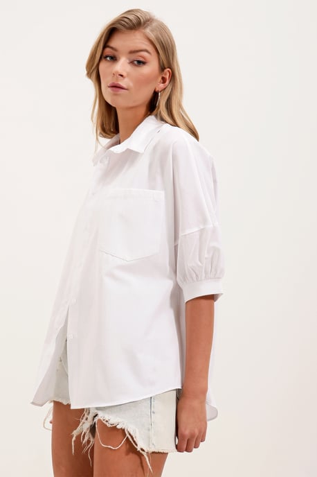 Losse Fit Poplin Overhemd met Zak - Image 4