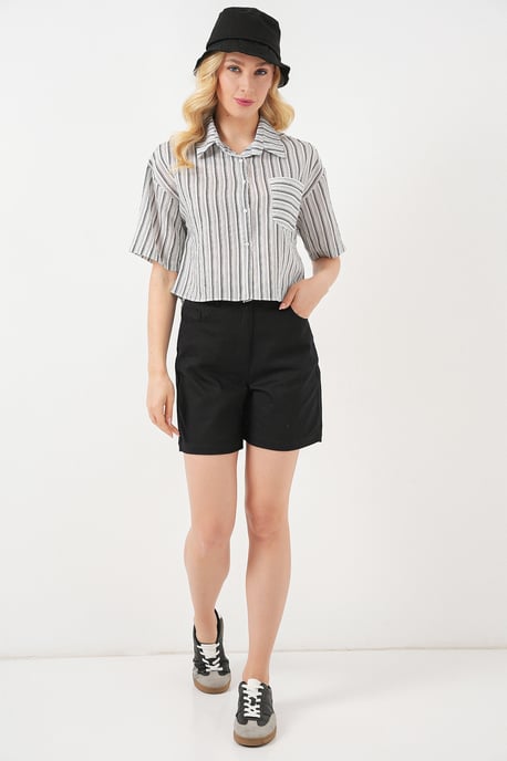 Gestreepte Cropped Shirt met Zak - Image 2