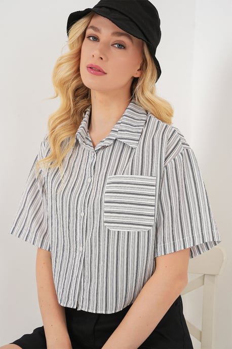 Gestreepte Cropped Shirt met Zak - Image 3