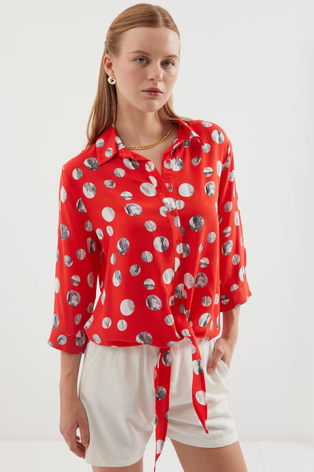 Gedrukte Viscose Blouse met Strik - Image 1