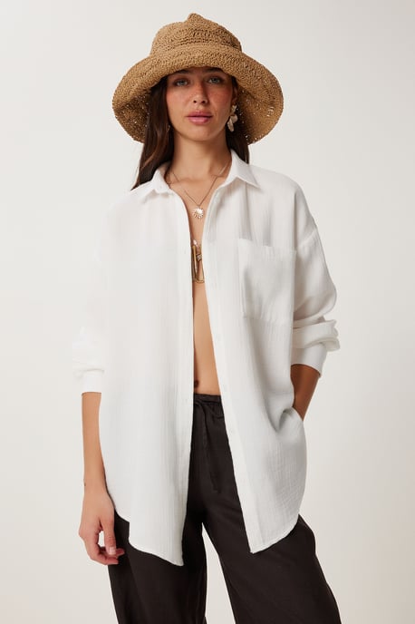 Overmaatse Textuur Katoenen Shirt met Pocket - Image 2