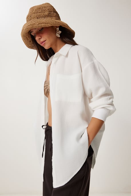 Overmaatse Textuur Katoenen Shirt met Pocket - Image 4
