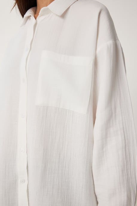 Overmaatse Textuur Katoenen Shirt met Pocket - Image 5