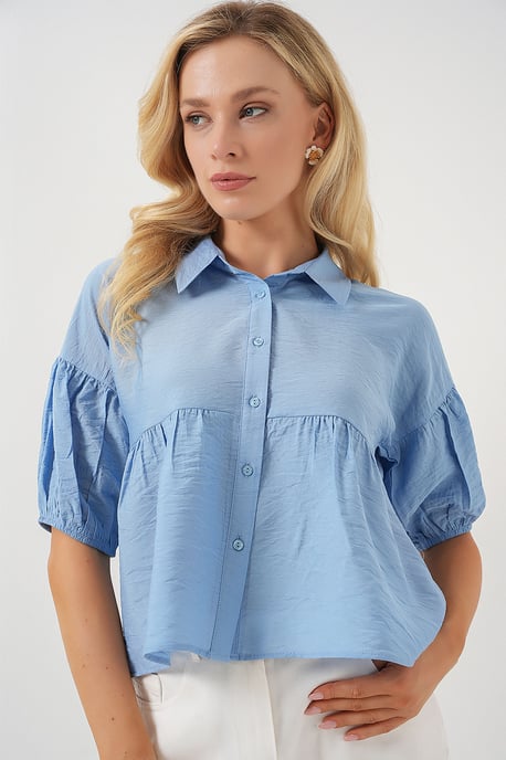 Loose-Fit Cropped Overhemd met Kraag - Image 1