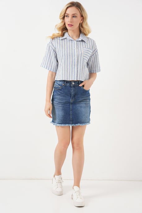 Gestreept Crop Shirt met Pocket - Image 3