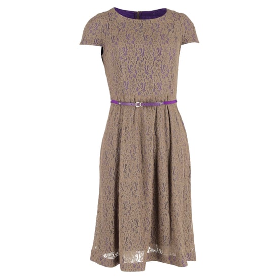 Max Mara Ceintuur Midi-jurk van Kanten in Bruin Polyester - Image 1