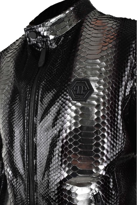 Philipp Plein Leren jas Zilver - Image 3