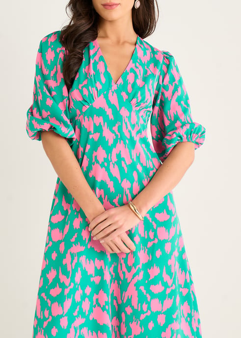 Groene midi-jurk met V-hals en dierenprint - Image 2