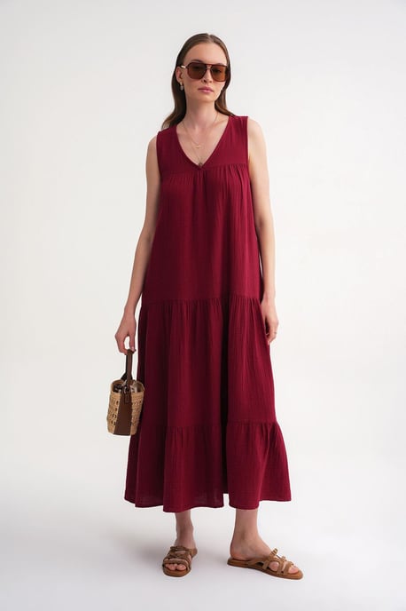 Mouwloze V-hals Muslin Midi Jurk met Zakken - Image 2