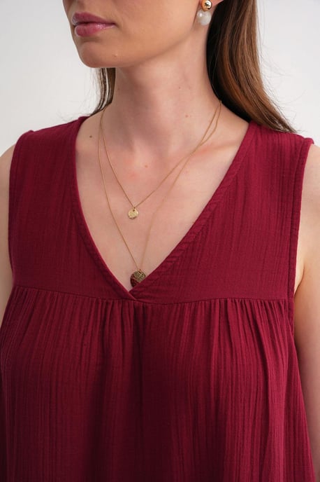 Mouwloze V-hals Muslin Midi Jurk met Zakken - Image 6