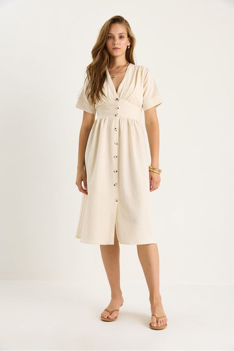 V-hals Knop Midi Shirtjurk - Image 2