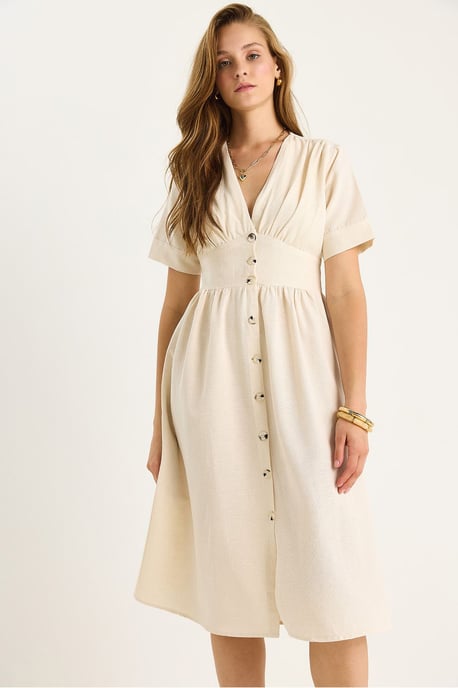 V-hals Knop Midi Shirtjurk - Image 4